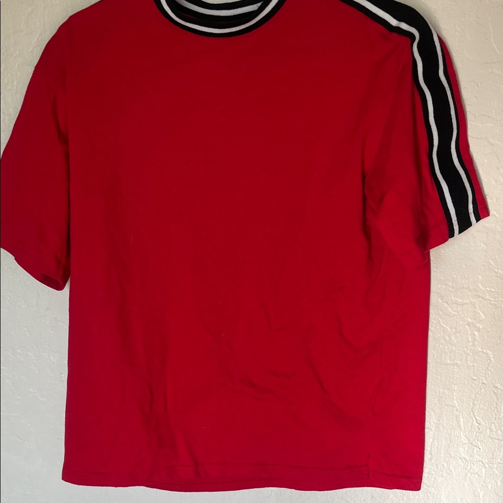 Red Men's Shirt with Black and White Stripes